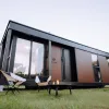 Exterior rendering of the Nestron Legend Two with large glass windows, wood facade panels, and dark trim