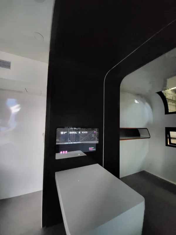 Nestron Cube Two X interior hallway with dark paneling
