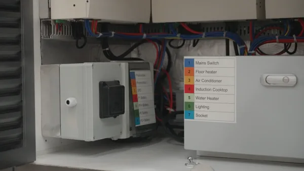 Close-up of the Nestron Legend Two electrical power box and wiring components