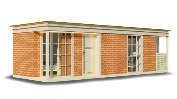 Nestron Legend 2X modular home rendering with brick and white exterior