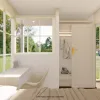 Nestron Legend Two X living area rendering with large windows, light furnishings, and views of surrounding greenery
