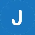 White letter J on a blue circular background